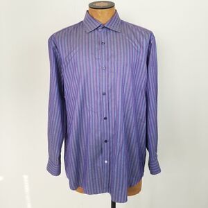 Robert Graham Mens Size 17.5 44 Purple Striped Button Down Shirt Long Sleeve